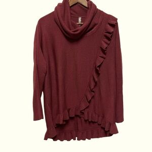Massini Sweater Cowl Neck Burgundy Ruffle Women’s Size Large